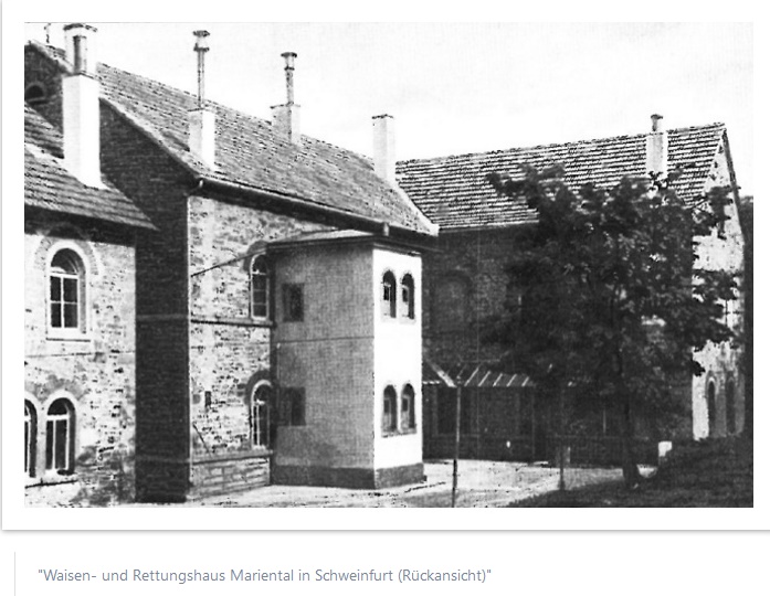 1912 Waisen- und Rettungshaus Marienthal in Schweinfurt. Rückansicht